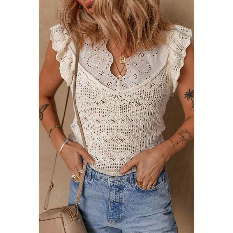 レディース ファッション 服 オシャレ カワイイ 女性用 シンプル 無地 ニット ベスト フリル ノースリーブ トップス