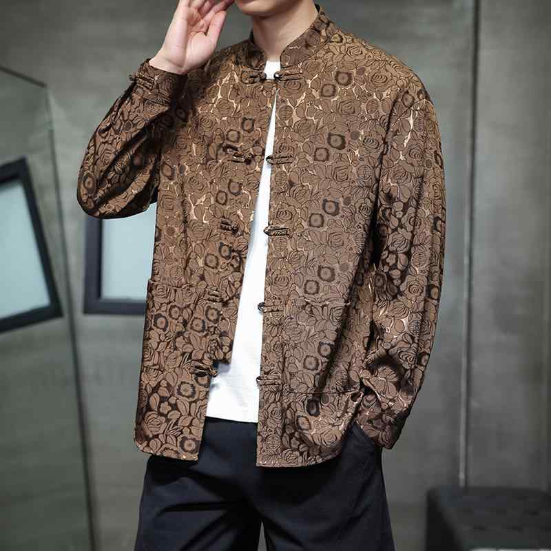 Rakuten - メンズ ファッション 服 男性用 オシャレ シンプル 大人 かっこいい ストリート ジャカード 冷感 スタンドカラー 長袖 シャツ ハイエンド カジュアル