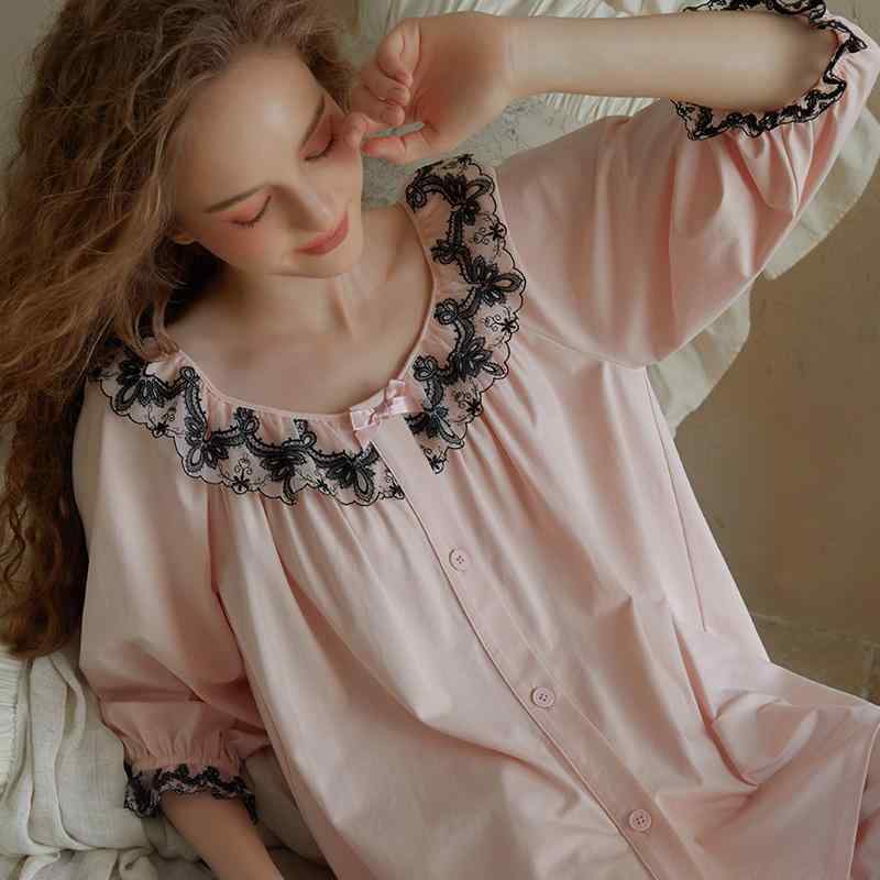 レディース ファッション 服 オシャレ カワイイ 女性用 シンプル コットン パジャマ カーディガン 七分袖 セクシー レース ホームウェア ツーピース