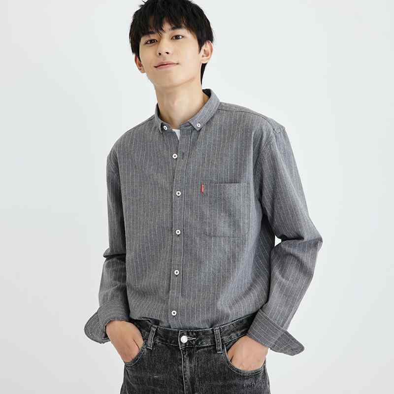 メンズ ファッション 服 男性用 オシャレ シンプル 大人 かっこいい ストリート ゆったり ビジネス カジュアル シャツ 韓国スタイル ストライプ 長袖 コットンジャケット 大きいサイズ