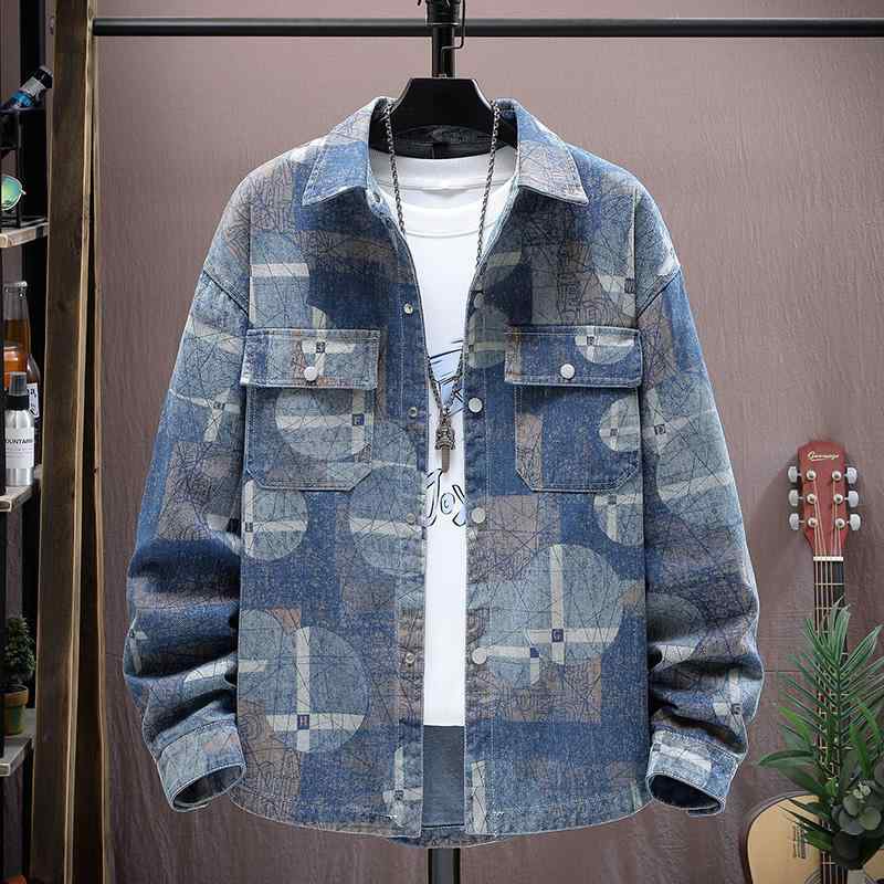 メンズ ファッション 服 男性用 オシャレ シンプル 大人 かっこいい ストリート デニム 長袖 シャツ プリント ゆったり ジャケット カ..