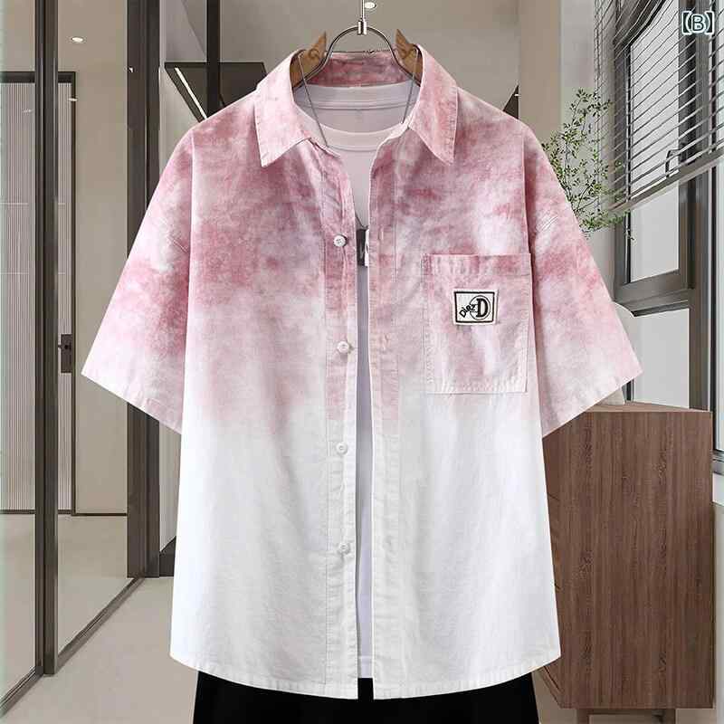 メンズ ファッション 服 男性用 オシャレ シンプル 大人 かっこいい ストリート グラデーション デニム 半袖 シャツ ウォッシュ コットン カジュアル タイダイ柄 薄手 トップス