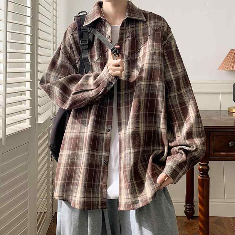メンズ ファッション 服 男性用 オシャレ シンプル 大人 かっこいい ストリート チェック シャツ カジュアル ゆったり 長袖 トップス ..