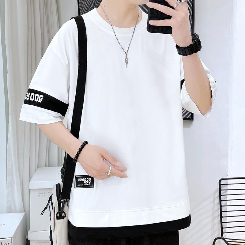 メンズ ファッション 服 男性用 オシャレ シンプル 大人 かっこいい ストリート フェイク ツーピース 半袖 Tシャツ 綿 冷感 アメリカン ホワイト トップス