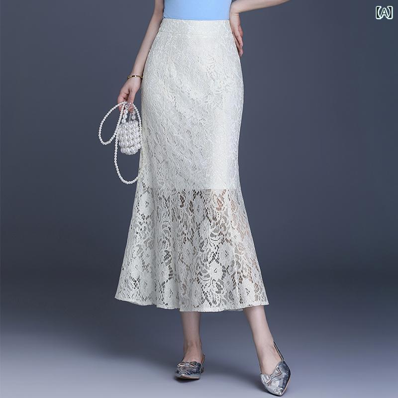 レディース ファッション オシャレ 服 女性用 シンプル 大人カワイイ 婦人服 秋　冬コーデ ホワイト レース スカート フィット フィッシュテール スカート