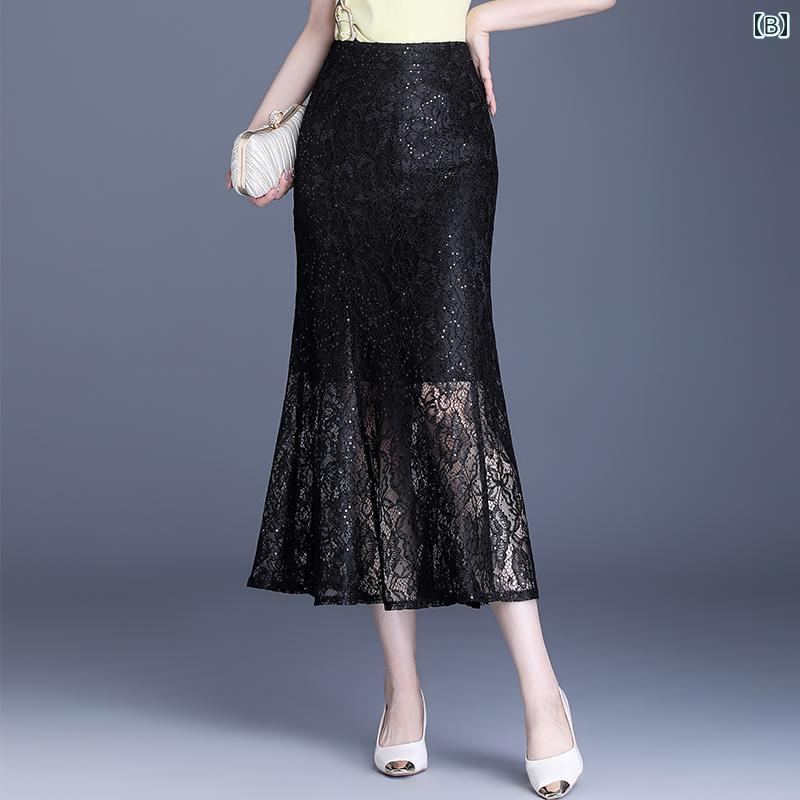 レディース ファッション オシャレ 服 女性用 シンプル 大人カワイイ 婦人服 秋　冬コーデ ホワイト レース スカート フィット フィッシュテール スカート