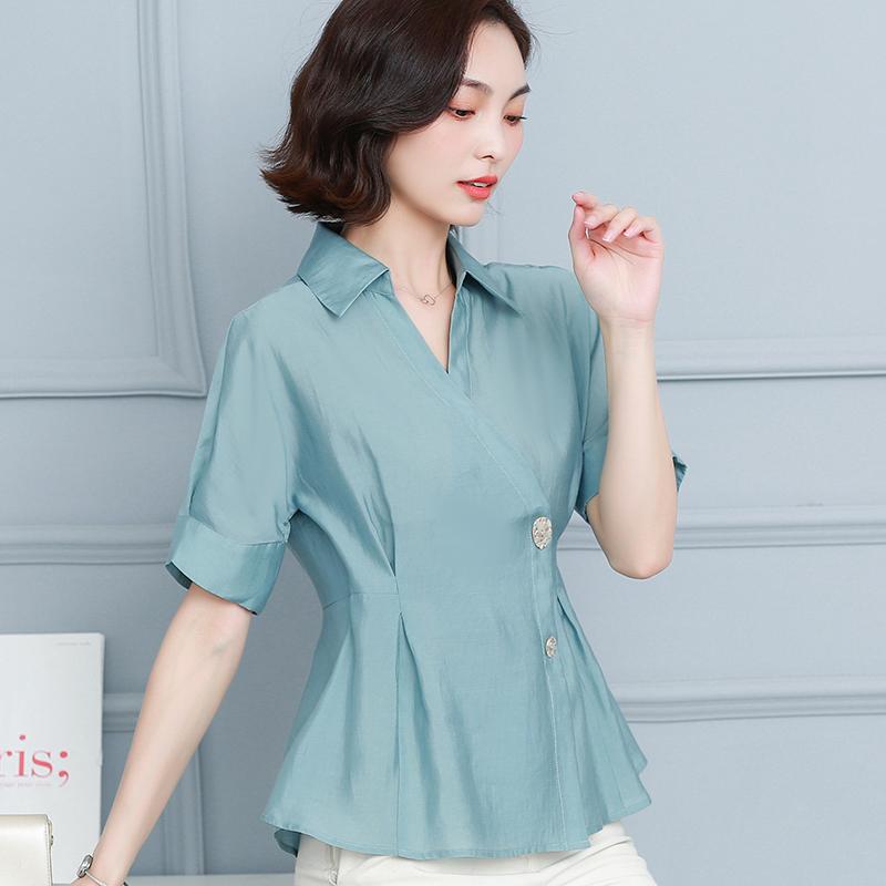 秋コーデ レディース ファッション シフォン シャツ 服 半袖 トップス スタイリッシュ 腹部カバー ウエスト シャツ