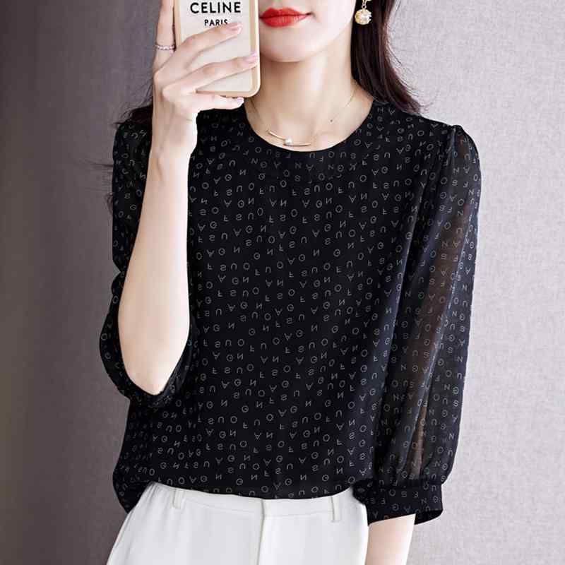 Rakuten - 秋コーデ レディース ファッション シフォン シャツ ハイエンド トップス シック シャツ 七分袖