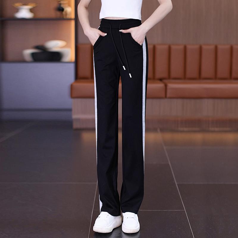 秋コーデ レディース ファッション ストレート レッグ スポーツ パンツ 細身 スタイル ハイウエスト ナロー ワイド ゆったり カジュアル スウェット パンツ(4)