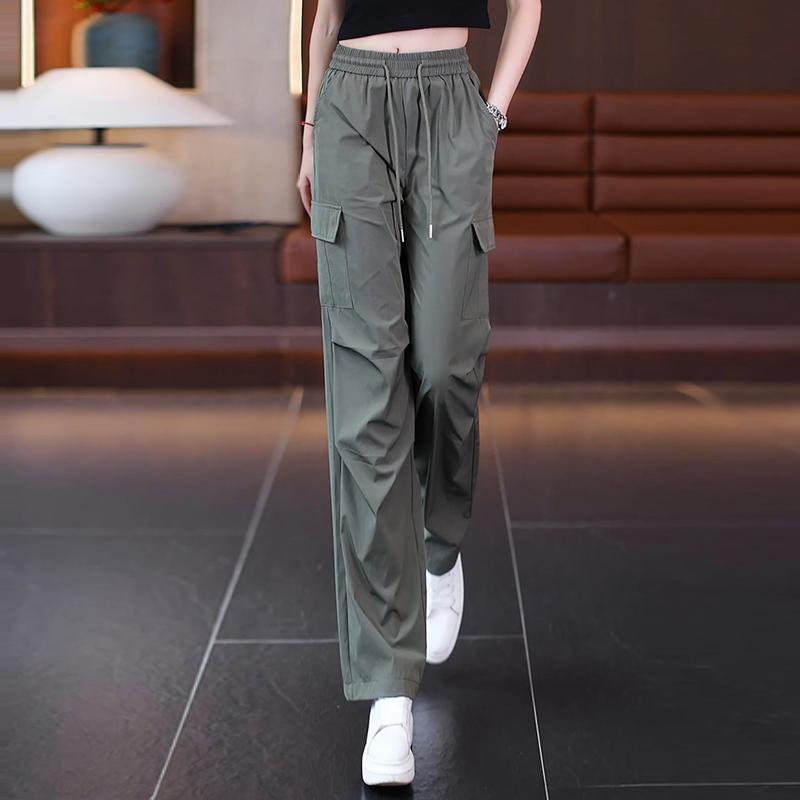 秋コーデ レディース ファッション アメリカン 薄手 ハイウエスト カジュアル パンツ ゆったり ストレート 速乾 スポーツ(4)