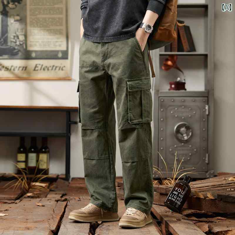 乐天商城 - メンズ ファッション 服 男性用 オシャレ シンプル 大人 かっこいい ストリート ストレート 大きいサイズ 快適 ワイドレッグ カジュアル パンツ ポケット付き