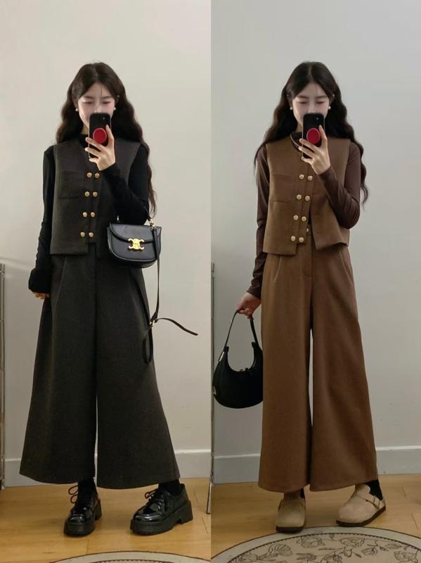 春コーデ レディース 大人 きれいめ シンプル 上品 着回し ベーシック カジュアル ナチュラル ロングシーズン ベスト ぴったり シック スリーピースパンツスーツルック