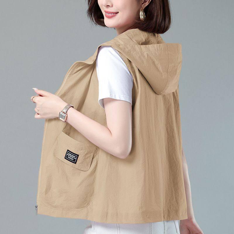 春コーデ レディース 大人 きれいめ シンプル 上品 着回し ベーシック カジュアル ナチュラル ロングシーズン 通気 性 メッシュ フード付き 日焼け防止 ベスト 薄手 通気性 優れ 嬉 スタイリッシュ