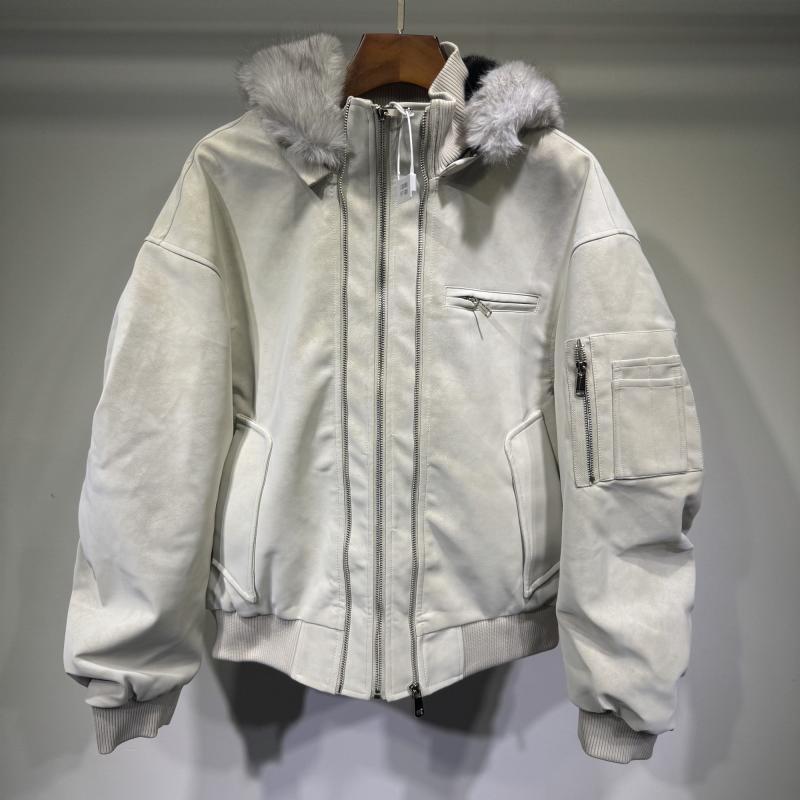 Rakuten - メンズ ファッション 服 男性用 オシャレ シンプル 大人 かっこいい ストリート 紳士服 アメリカン レトロ フリース フード付き PUレザー ジャケット コットン コート ゆったり カジュアル アウター クール スタイリッシュ