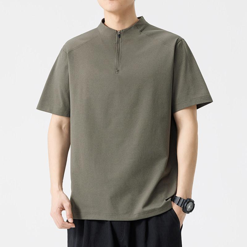 メンズ ファッション 服 男性用 オシャレ シンプル 大人 かっこいい ストリート 紳士服 スタンドカラー ハーフ ジッパー 半袖 Tシャツ 無地 速乾 スポーツ クール