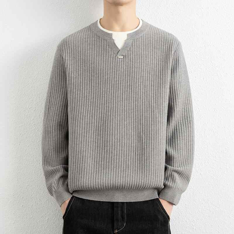 Knit Sweater - メンズ ファッション 服 男性用 オシャレ シンプル 大人 かっこいい ストリート 紳士服 フェイクツーピース セーター 美観 テクスチャ ニットセーター ラウンドネック Vネック