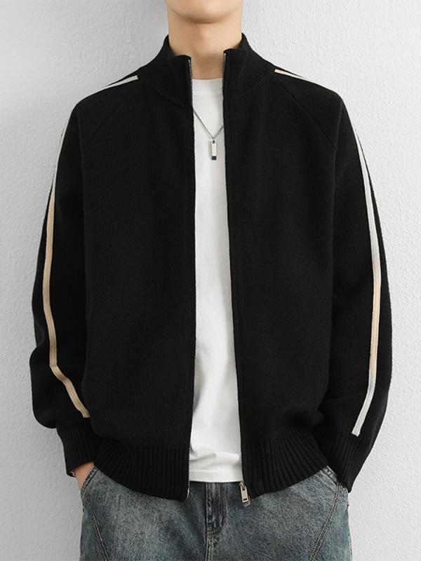 メンズ ファッション 服 男性用 オシャレ シンプル 大人 かっこいい ストリート 紳士服 スタンドカラー カーディガン ニットセーター ジャケット ジッパー カラーブロック ジャケット