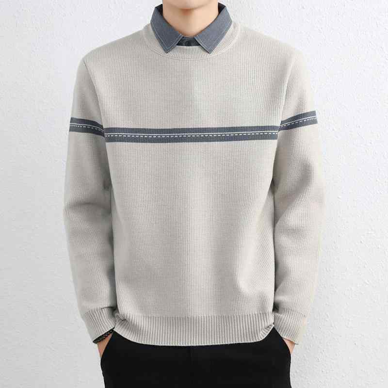 Other Apparel - メンズ ファッション 服 男性用 オシャレ シンプル 大人 かっこいい ストリート 紳士服 フェイクツーピース セーター シンプル シャツ カラー インナー ニット