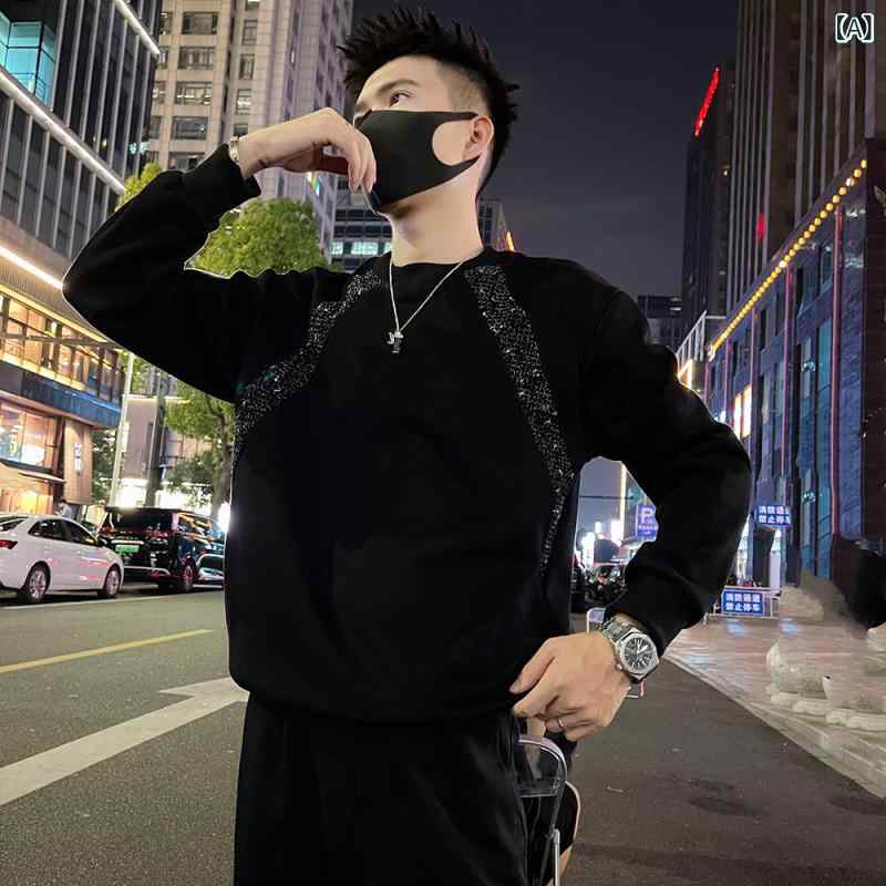 メンズ ファッション 服 男性用 シンプル かっこいい 大人 春コーデ クール スタイリッシュ クルーネック スウェット シャツ スパンコール プルオーバー 長袖 Tシャツ