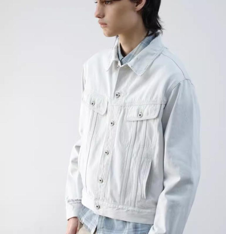 Other - メンズ ファッション 服 男性用 シンプル かっこいい 大人 春コーデ ホワイト ブルー ダメージ加工 ワイド シルエット ホワイト デニム ジャケット