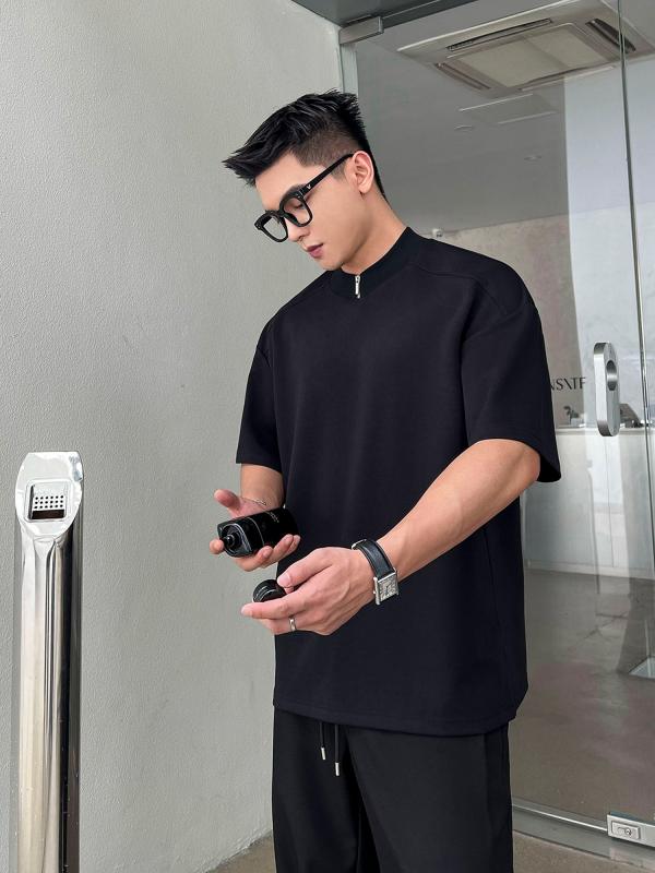 メンズ ファッション 服 男性用 シンプル かっこいい 大人 春コーデ ジッパー ハイエンド 半袖 サマー Tシャツ