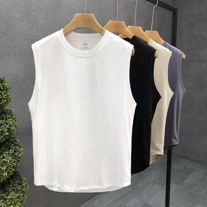 メンズ ファッション 服 男性用 シンプル かっこいい 大人 春コーデ シンプル 無地 ノースリーブ シャツ ラウンドヘム カジュアル 白 ベスト