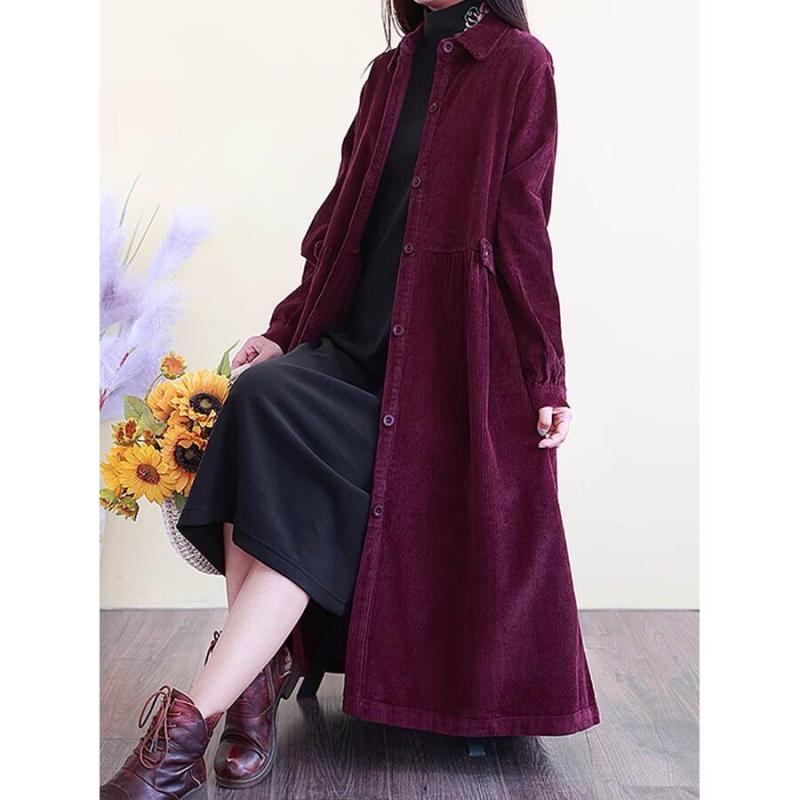 Coat - レディース コーデュロイ コート ゆったり ミドル丈 トレンチコート アウター