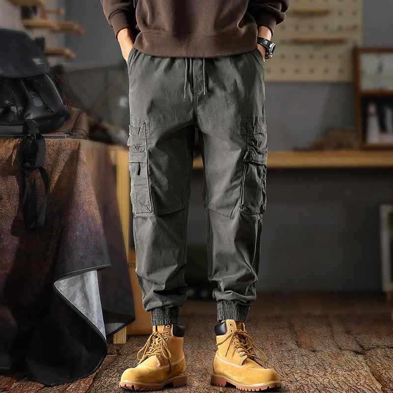 アメリカン レトロ ジョガー カーゴ パンツ メンズ ゆったり ストレッチ カジュアル パンツ 秋 マルチ ポケット パンツ