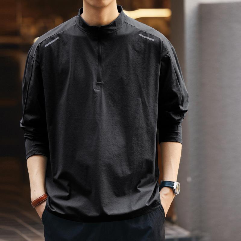 乐天商城 - 登山 アウトドア ハーフジップ 長袖 Tシャツ メンズ 秋 ゆったり フィット スポーツ 速乾 ジャケット