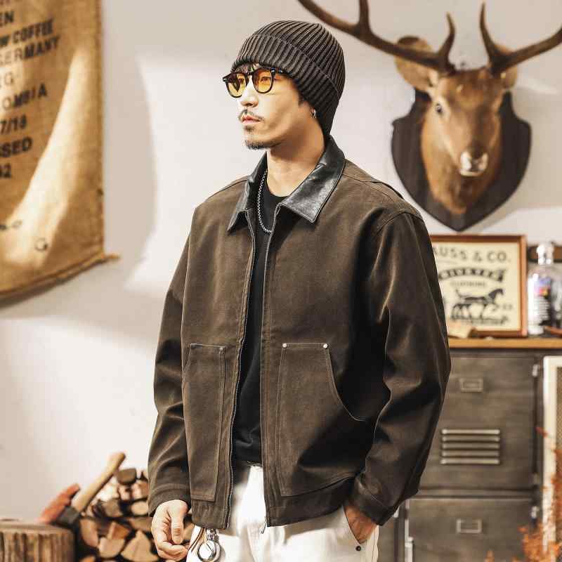 アメリカン レトロ スエード PUレザー ジャケット メンズ 春 スタイル ゆったり フィット ワーク ウェア カジュアル メンズ ジャケット