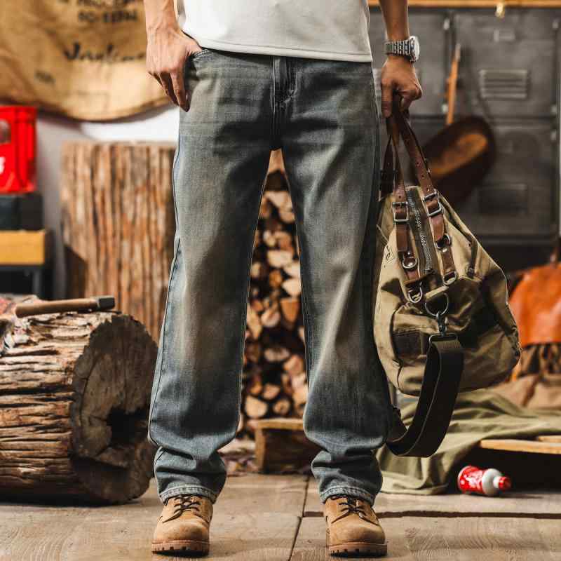 アメリカン レトロ メンズ 大きいサイズ ジーンズ ストレート レッグ 秋 ゆったり ロング パンツ メンズ カジュアル パンツ