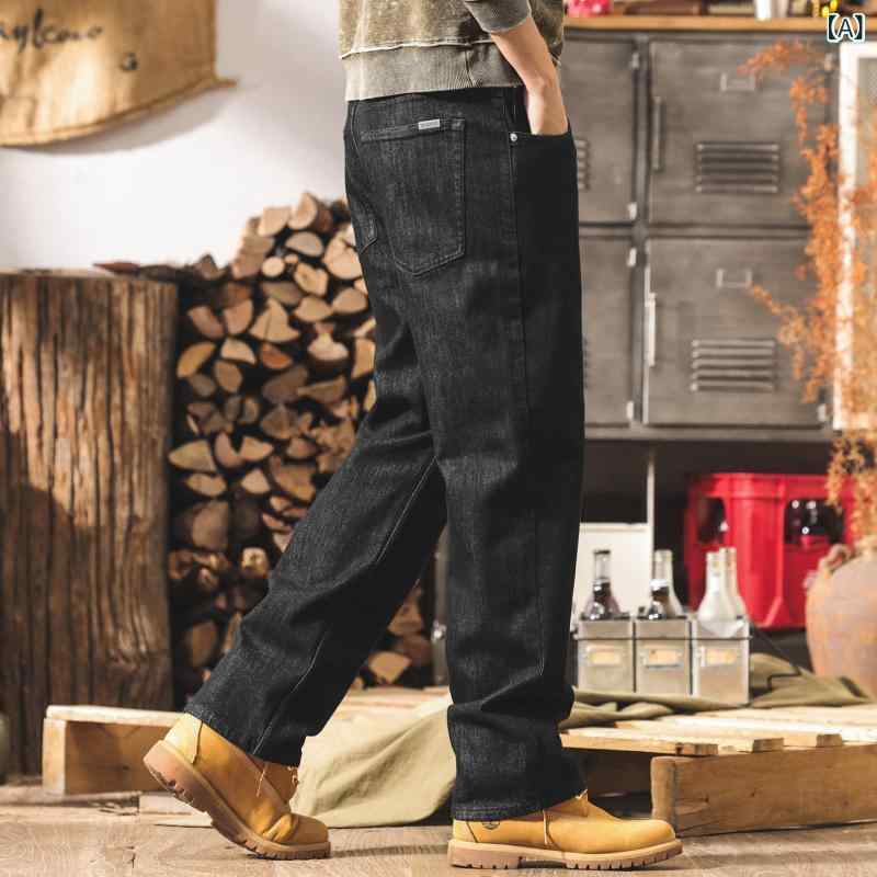 アメリカン レトロ デニム デニム ジーンズ メンズ 春　秋 カジュアル ストレート レッグ パンツ メンズ 春 ゆったり ロング パンツ 2