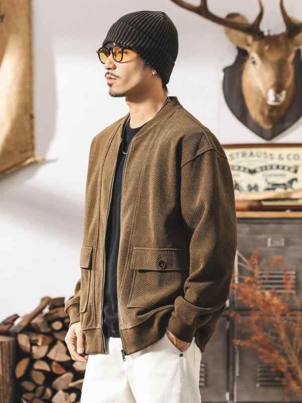 アメリカン レトロ ヨーロピアン コットン フリース カーディガン スウェット シャツ メンズ 秋 ジャカードベースボール ジャケット メンズ 春　秋