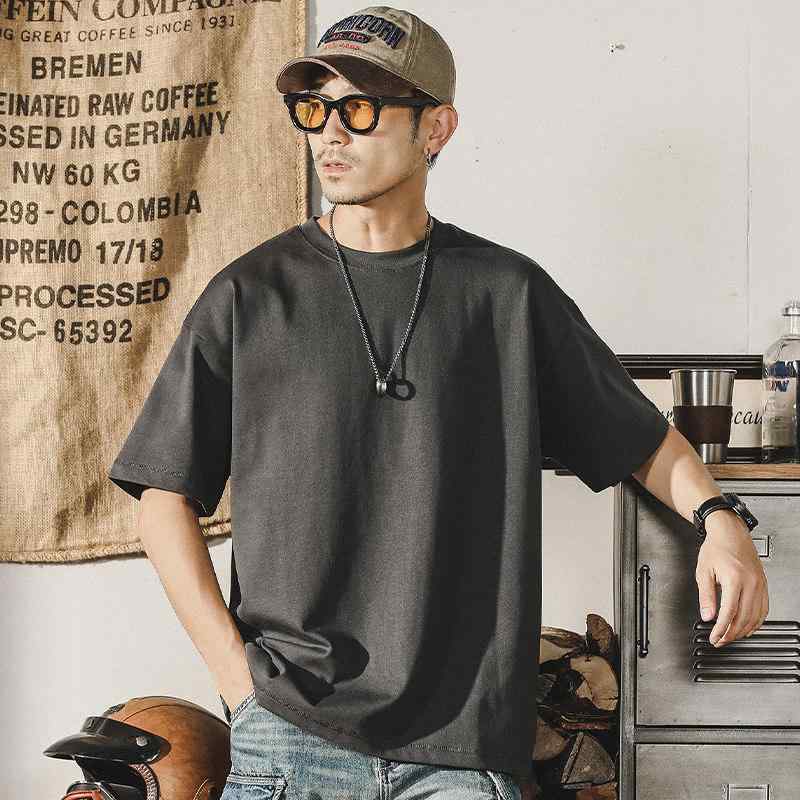 アメリカン レトロ Tシャツ メンズ 半袖 ベーシック 厚手 綿 ボトム メンズ ゆったり 大きいサイズ 服(4.0)