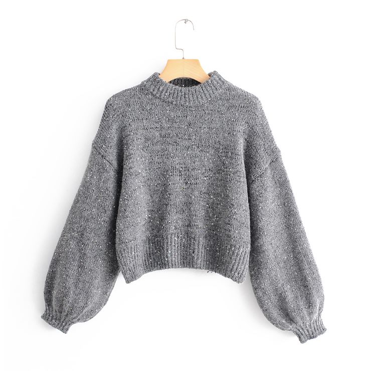 盛り袖スパンコールニット ■ ニット Knit トップス セーター Sweater
