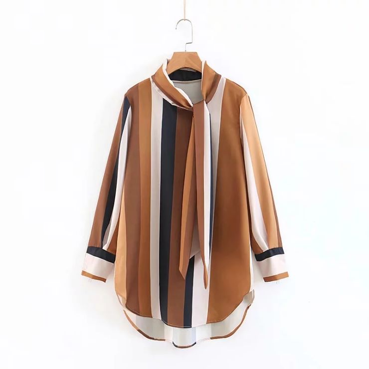 Rakuten - ストライプボウタイブラウス ■ ブラウス シャツ ブラウス セレブ オフィス blouse OL 通勤 トップス かわいい 大人 レディース 春 夏 秋 冬