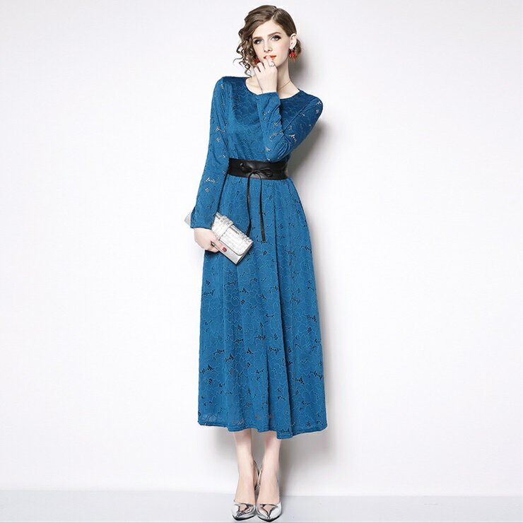 【3,915円クーポン利用で 9/20まで】 ウエストベルト付き総レースワンピース ■ ワンピース ワンピ 入学式 結婚式 入園式 卒業式 二次会 OL オフィス レディース ロング丈 長袖 レース 秋 冬