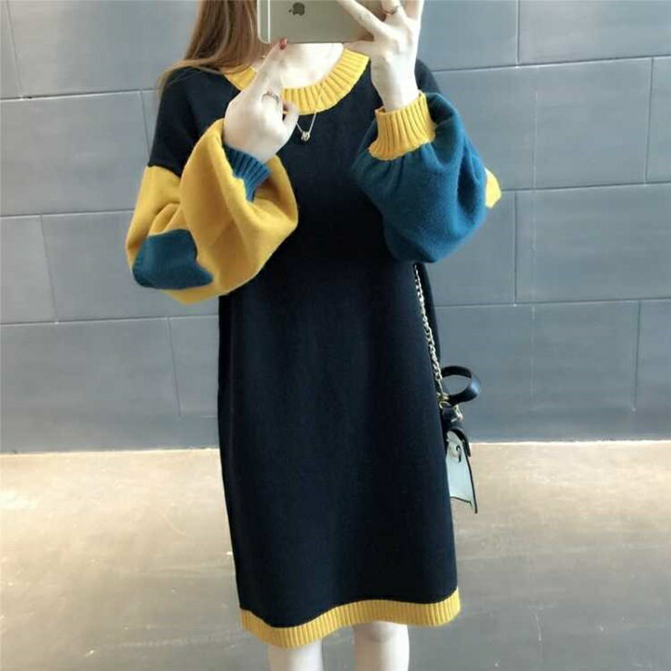 バイカラー袖ニットワンピース ■ ワンピース 結婚式 ドレス 結婚式 二次会 入園式 卒業式 大人 上品 入学式 OL レディース ミディアム丈 長袖 秋 冬