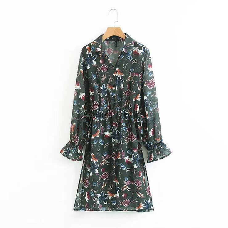 花柄シャツワンピース ■ ワンピース 結婚式 ドレス 結婚式 二次会 入園式 卒業式 大人 上品 入学式 OL レディース ミディアム丈 長袖 秋 冬