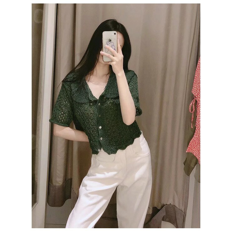 Rakuten - クロッシェデザインブラウス ■ シャツ ブラウス トップス セレブ オフィス blouse OL 通勤 かわいい 大人 レディース 半袖 無地 春 夏 秋 冬