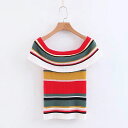 カラフルボーダーニット ■ ニット Knit トップス セーター Sweater レディース 半袖 春 夏 秋 冬