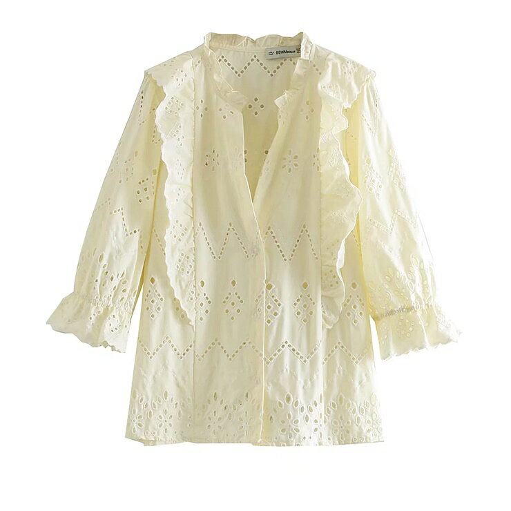 乐天商城 - スカラップブラウス ■ シャツ ブラウス OL オフィス セレブ blouse トップス 通勤 かわいい 大人 レディース 長袖 無地 レース 秋 冬
