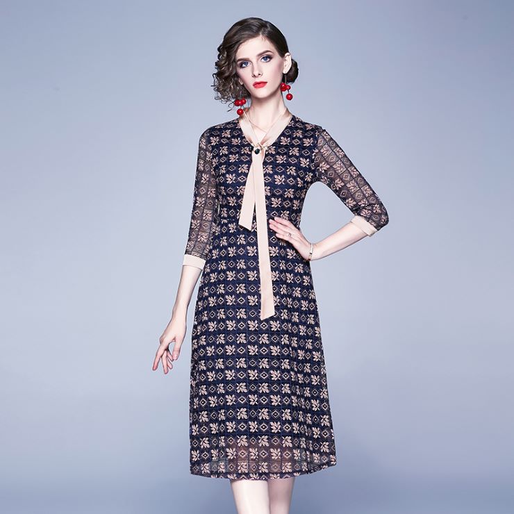 花柄レースボウタイリボンワンピース ■ パーティードレス 結婚式 ワンピース フォーマル 披露宴 卒業式 入学式 発表会 二次会 20代 30代 40代 大人 レディース 春 夏 秋 冬