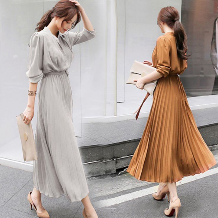 シフォンプリーツワンピース ■ ワンピース 半袖 きれいめ ワンピース 夏 ロング 膝丈 ロングワンピース プリーツワンピース 大きめサイズ 入園式 大人 上品...