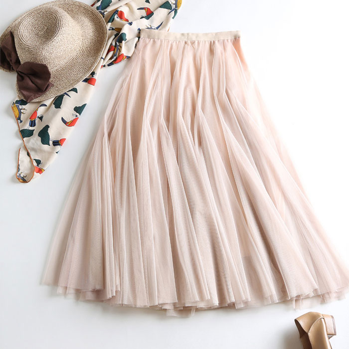 ふんわりチュール重ねフレアスカート ■ スカート すかーと Skirt スカート ミディアム 膝丈 ひざ丈 膝上 ひざ上 膝下 ひざ下 レディース 春 夏 秋 冬