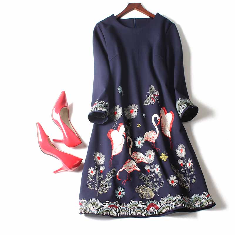 柄刺繍ワンピース ■ ワンピース 入園式 ワンピ　結婚式 二次会 入学式 大人 上品 卒業式 OL レディース 春 夏 秋 冬のサムネイル