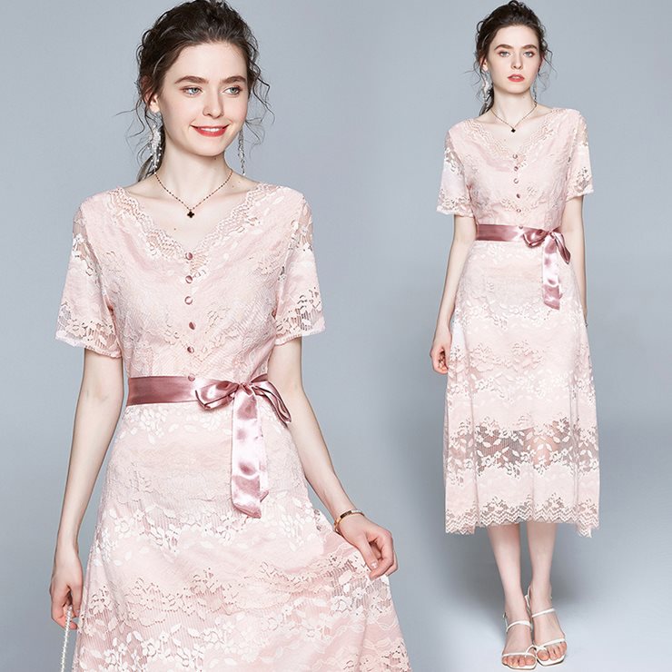 総レースリボンベルトワンピース ■ ワンピース 結婚式 ドレス 結婚式 二次会 入園式 卒業式 大人 上品 入学式 OL レディース 春 夏 秋 冬