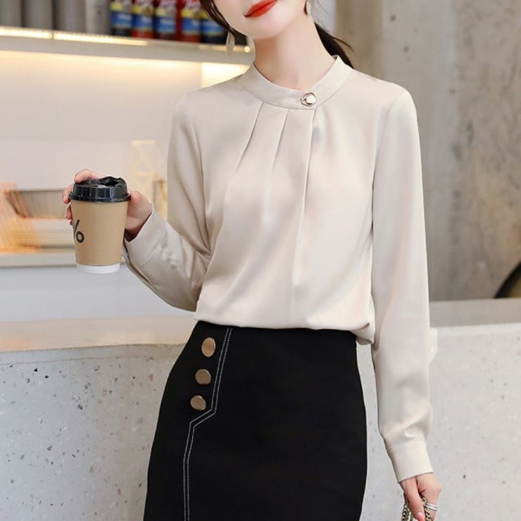 タックデザインブラウス ■ ブラウス シャツ セレブ オフィス blouse OL トップス 通勤 