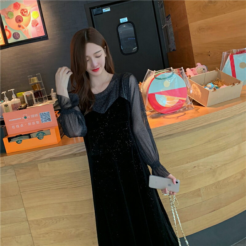 シースルーロングキャミワンピース ■ パーティードレス ワンピース 結婚式 披露宴 卒業式 入学式 発表会 二次会 フォーマル 20代 30代 40代 大人 レディース ロング丈 ひざ下 長袖 秋 冬