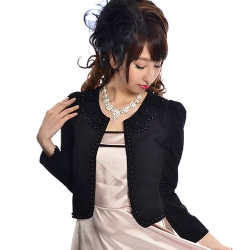 バラ柄モチーフ付きパールボレロ ■ ボレロ Bolero 結婚式 ボレロ トップス ショート ジャケット 二次会 パーティー ショート丈 披露宴 フォーマル 卒業式 入学式 2次会 20代 30代 40代 50代